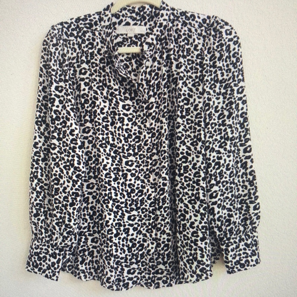 LOFT Black and White Animal Print Blouse
